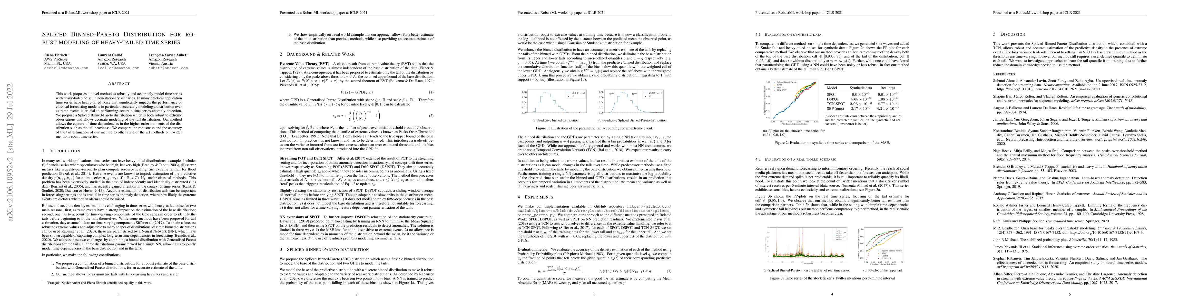 Thumbnail for Spliced Binned-Pareto Distribution for Robust Modeling of Heavy-tailed
  Time Series