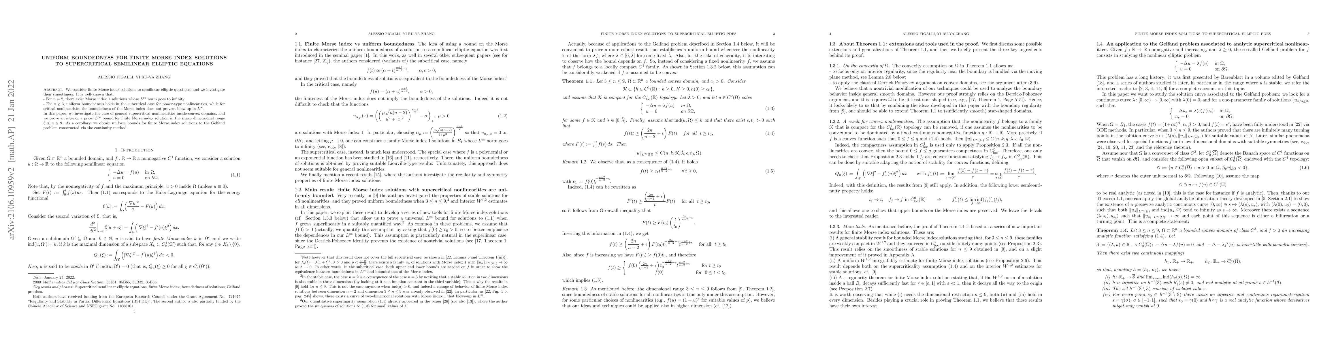 Thumbnail for Uniform boundedness for finite Morse index solutions to supercritical
  semilinear elliptic equations
