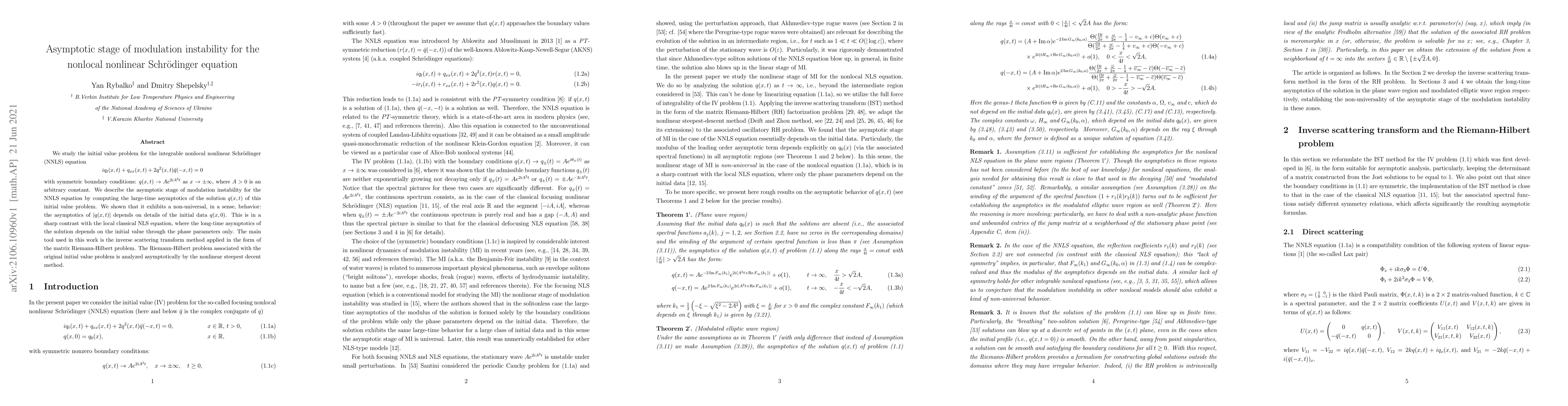 Thumbnail for Asymptotic stage of modulation instability for the nonlocal nonlinear
  Schr\"odinger equation