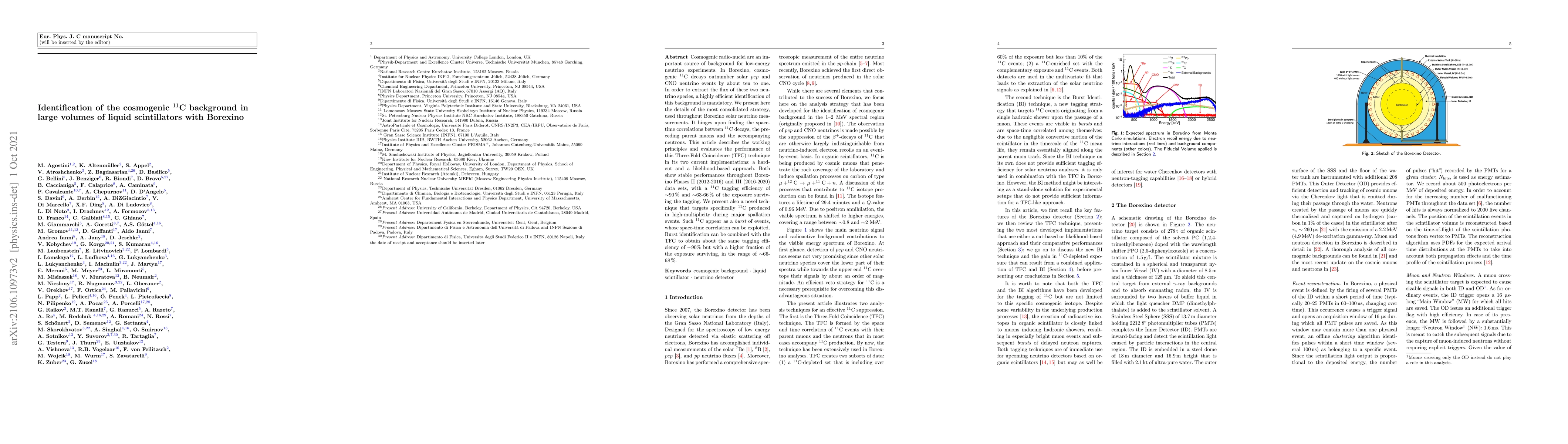 Thumbnail for Identification of the cosmogenic $^{11}$C background in large volumes of
  liquid scintillators with Borexino