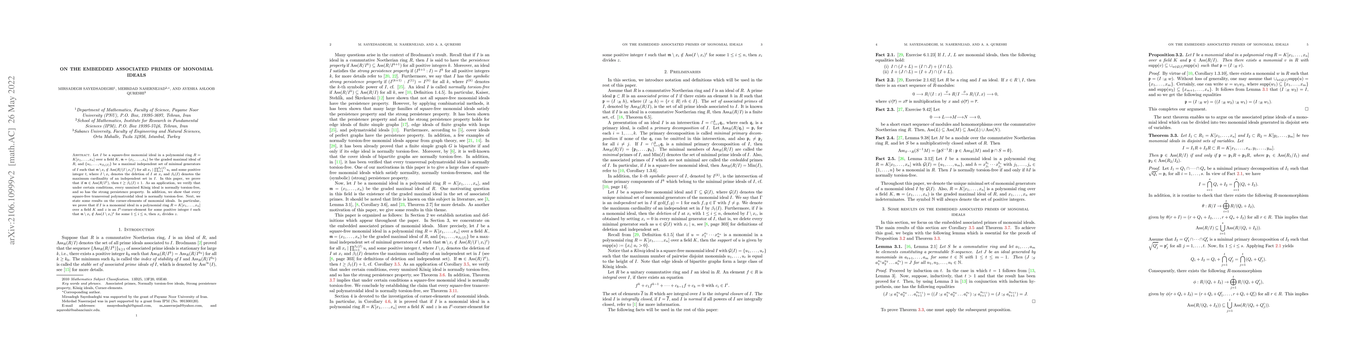 Thumbnail for On the embedded associated primes of monomial ideals