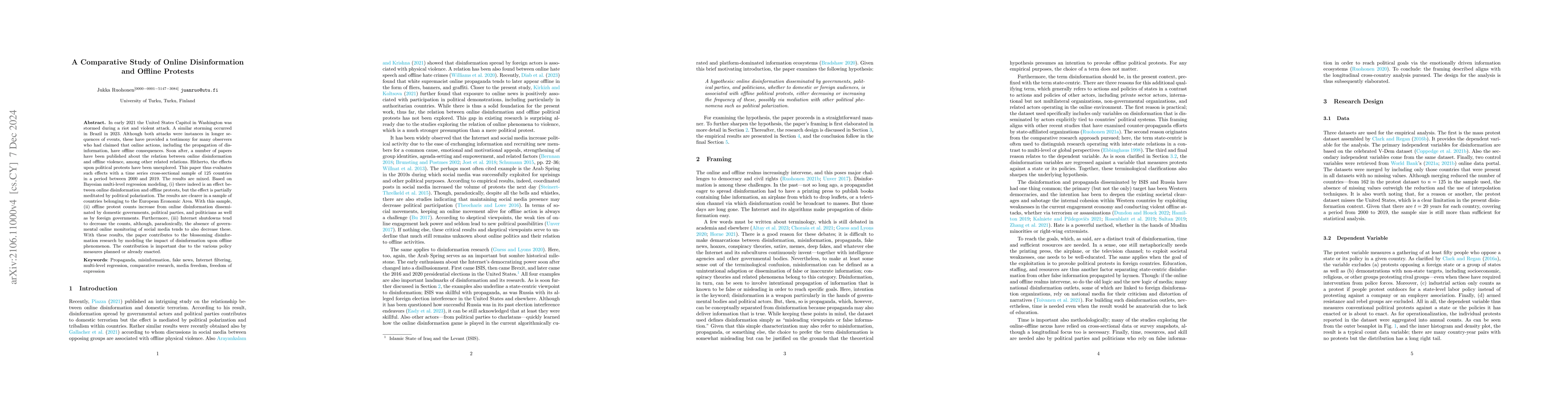 Thumbnail for A Comparative Study of Online Disinformation and Offline Protests