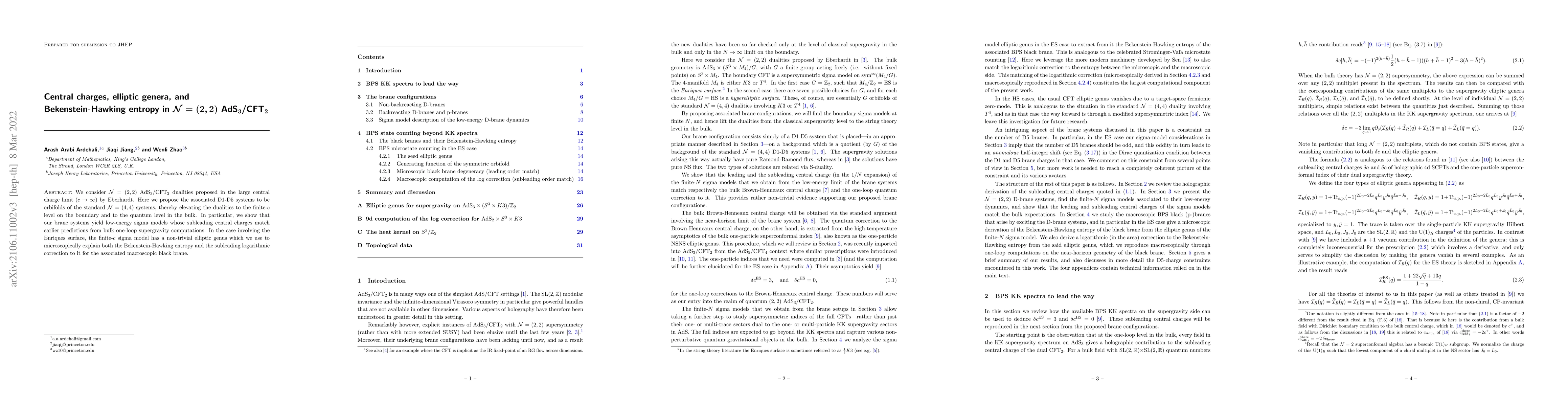 Thumbnail for Central charges, elliptic genera, and Bekenstein-Hawking entropy in
  $\mathcal{N}=(2,2)$ AdS$_3$/CFT$_2$
