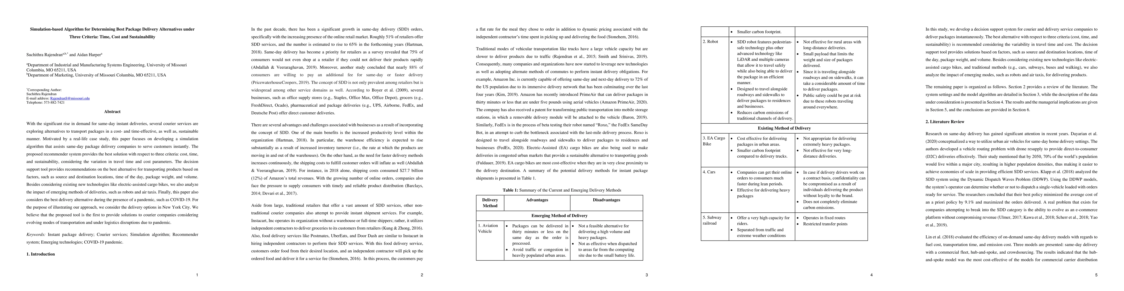Thumbnail for Simulation-based Algorithm for Determining Best Package Delivery
  Alternatives under Three Criteria: Time, Cost and Sustainability