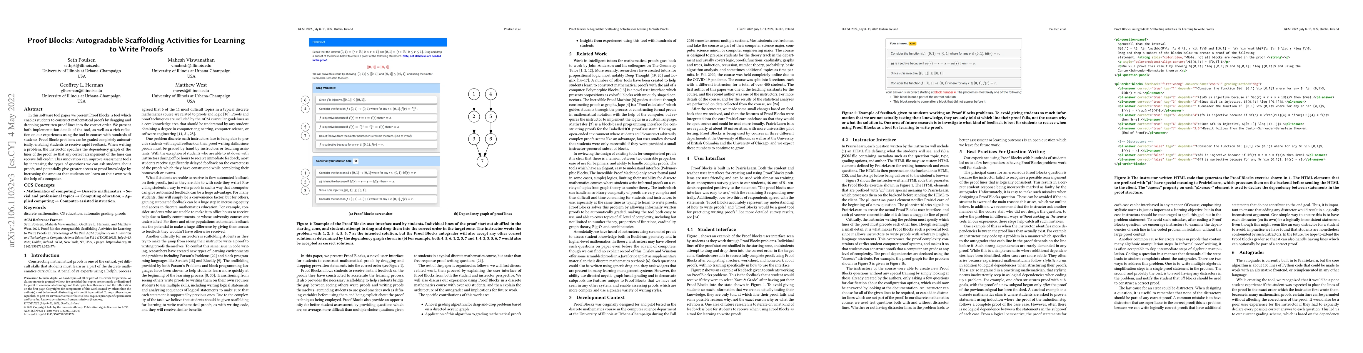 Thumbnail for Proof Blocks: Autogradable Scaffolding Activities for Learning to Write
  Proofs