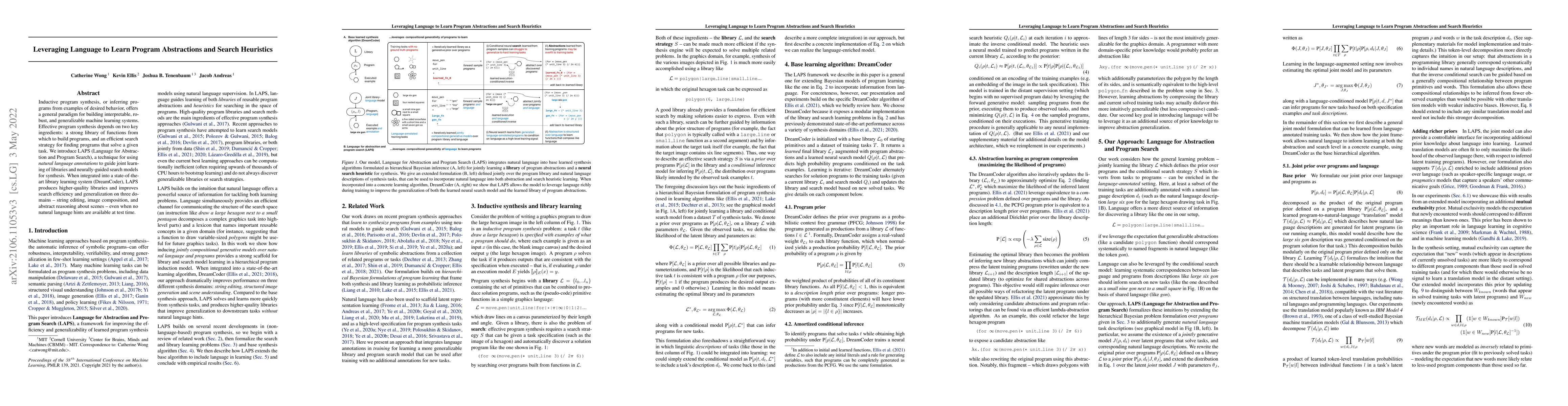 Thumbnail for Leveraging Language to Learn Program Abstractions and Search Heuristics