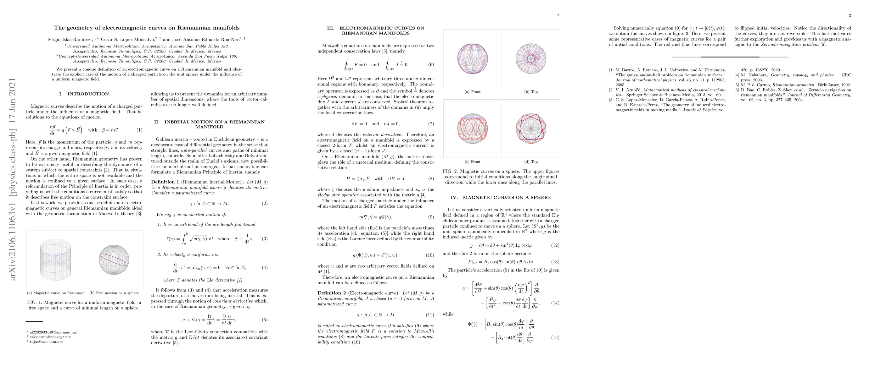 Thumbnail for The geometry of electromagnetic curves on Riemannian manifolds