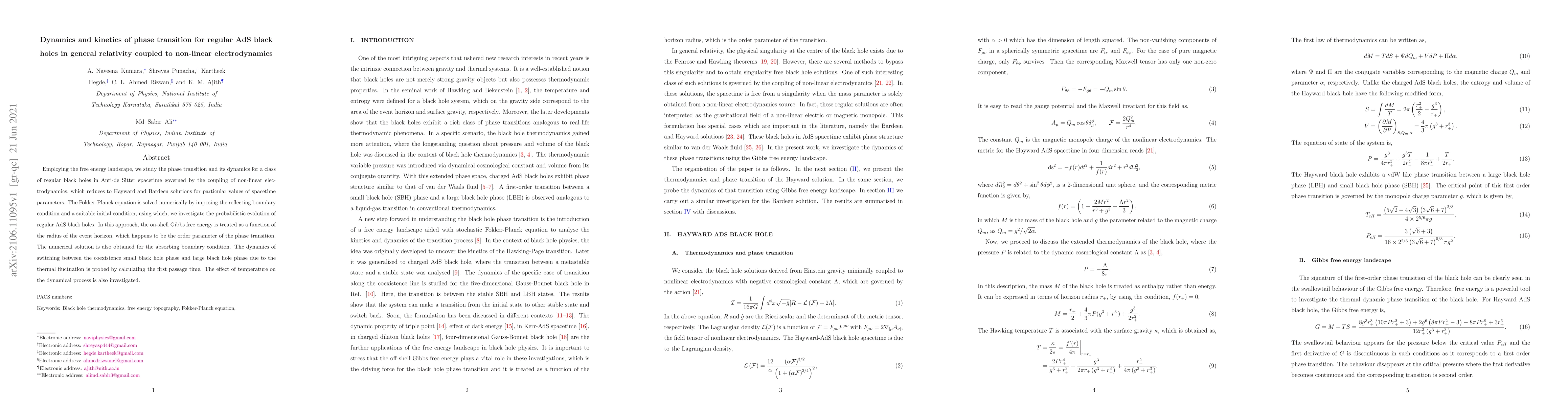 Thumbnail for Dynamics and kinetics of phase transition for regular AdS black holes in
  general relativity coupled to non-linear electrodynamics