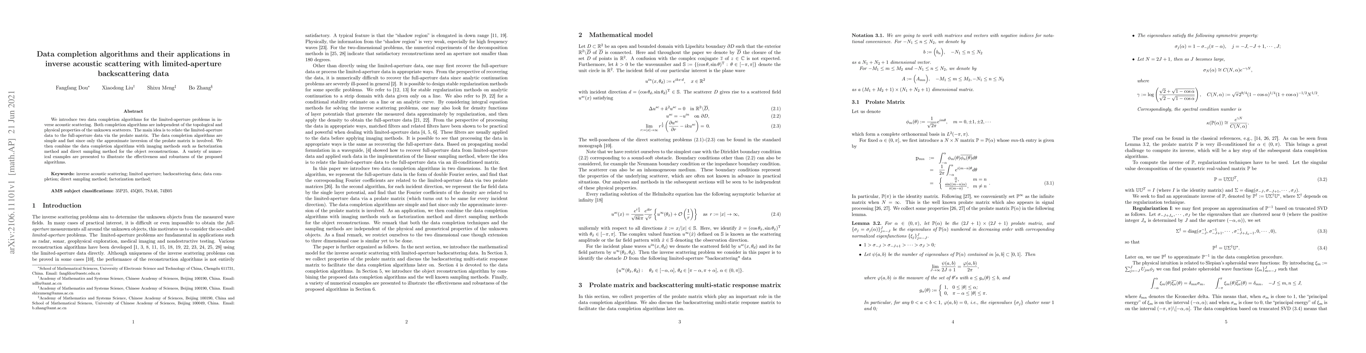 Thumbnail for Data completion algorithms and their applications in inverse acoustic
  scattering with limited-aperture backscattering data