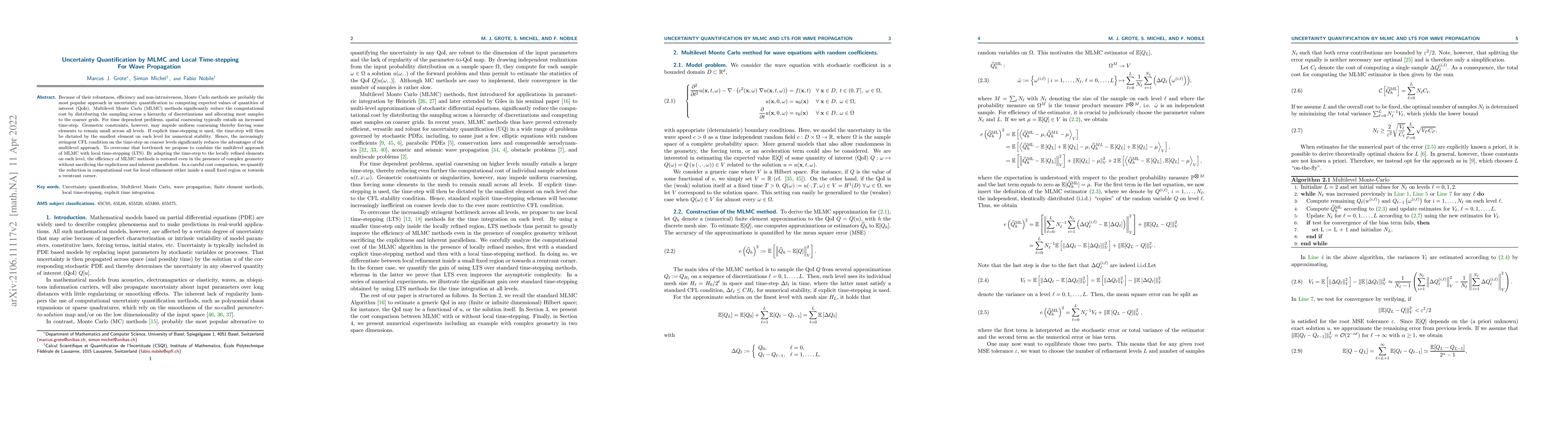 Thumbnail for Uncertainty Quantification by MLMC and Local Time-stepping For Wave
  Propagation