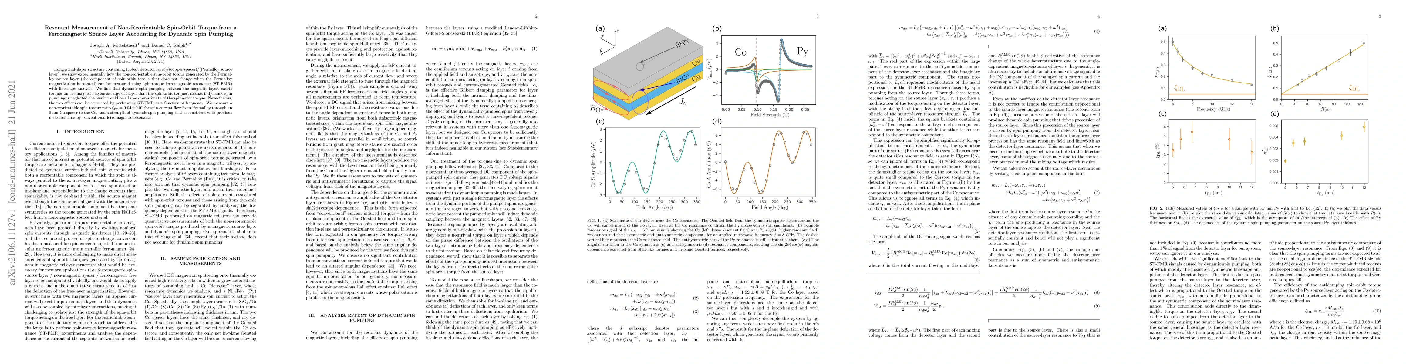 Thumbnail for Resonant Measurement of Non-Reorientable Spin-Orbit Torque from a
  Ferromagnetic Source Layer Accounting for Dynamic Spin Pumping
