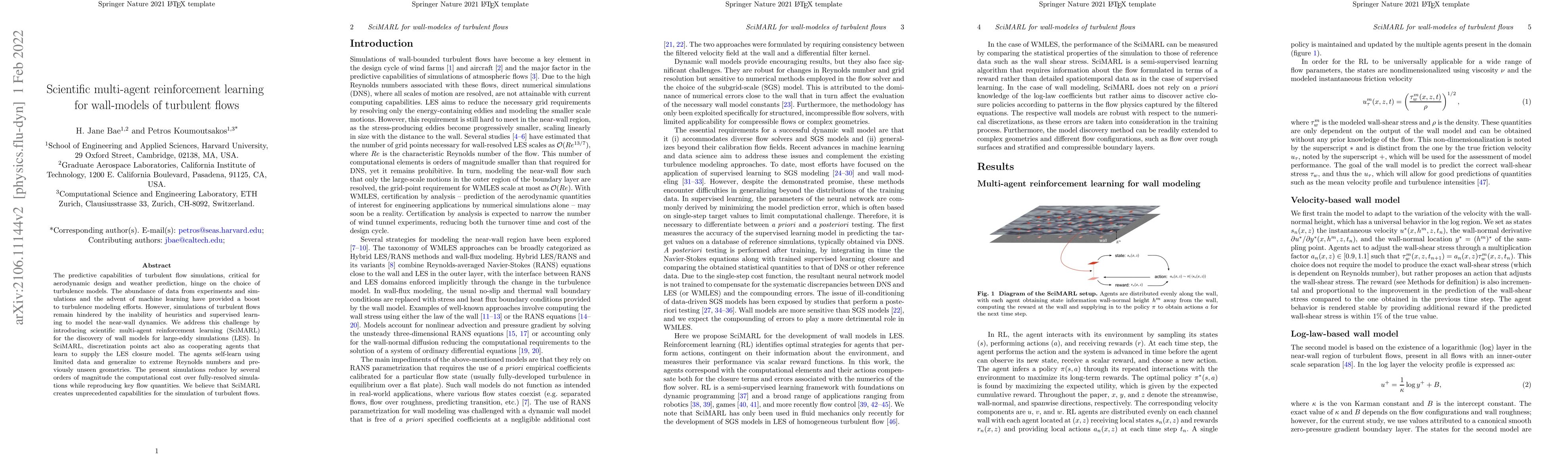 Thumbnail for Scientific multi-agent reinforcement learning for wall-models of
  turbulent flows