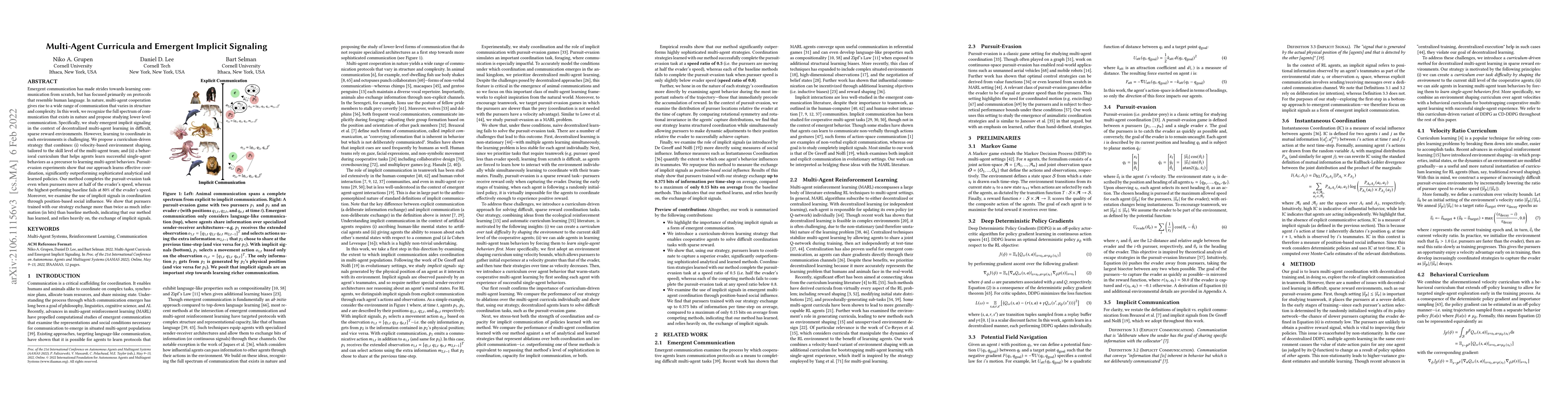 Thumbnail for Multi-Agent Curricula and Emergent Implicit Signaling