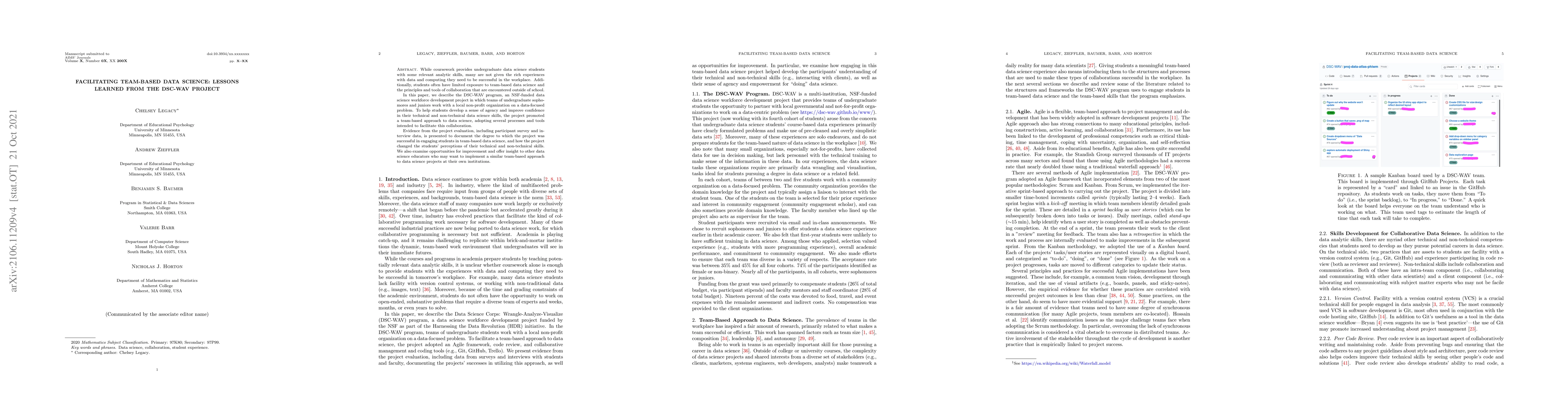 Thumbnail for Facilitating team-based data science: lessons learned from the DSC-WAV
  project