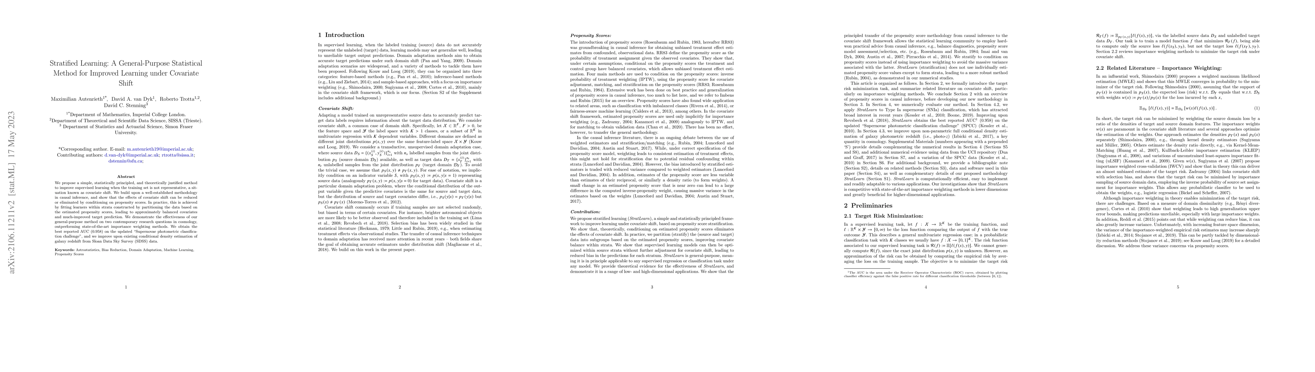 Thumbnail for Stratified Learning: A General-Purpose Statistical Method for Improved
  Learning under Covariate Shift