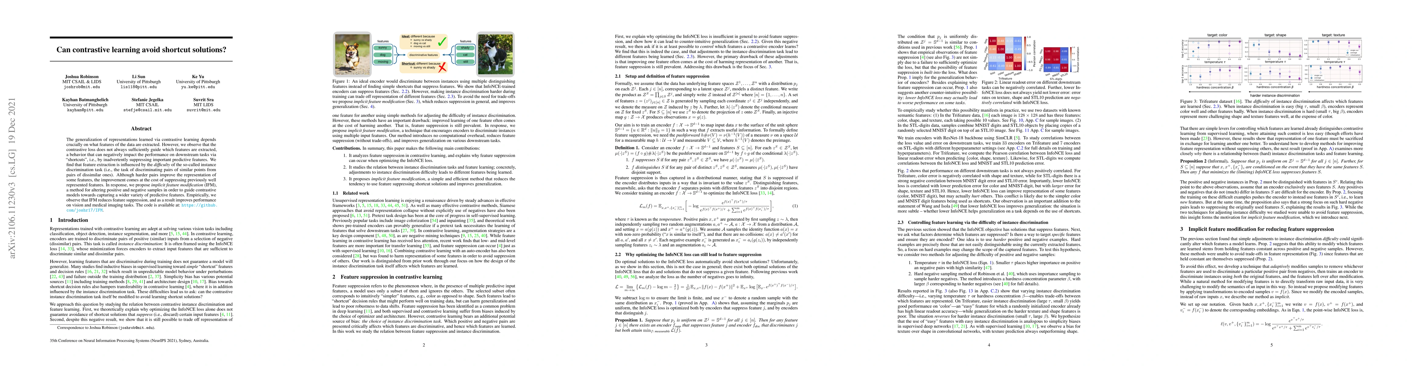 Thumbnail for Can contrastive learning avoid shortcut solutions?