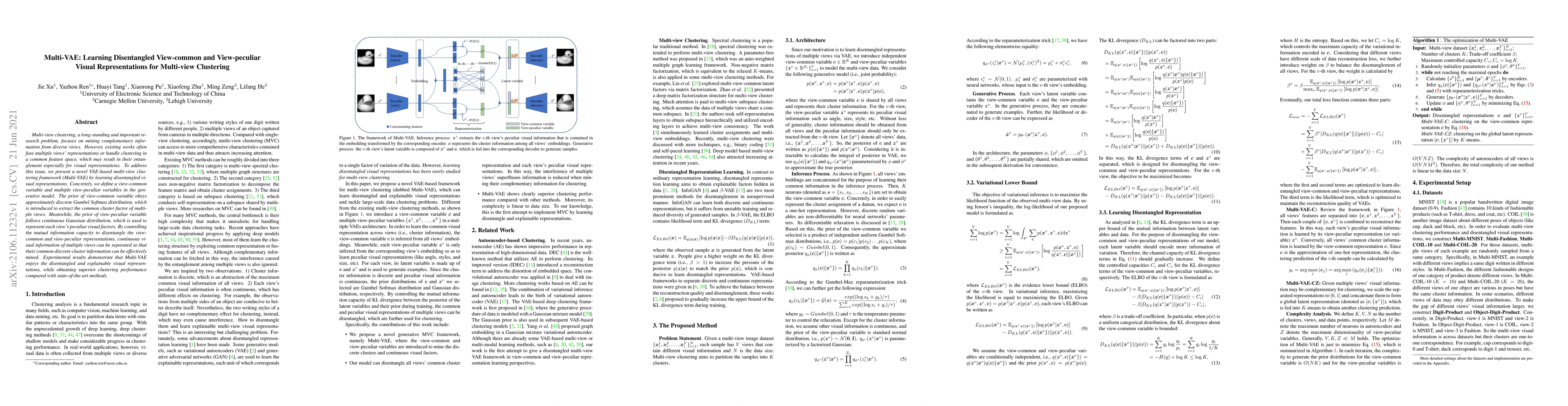 Thumbnail for Multi-VAE: Learning Disentangled View-common and View-peculiar Visual
  Representations for Multi-view Clustering