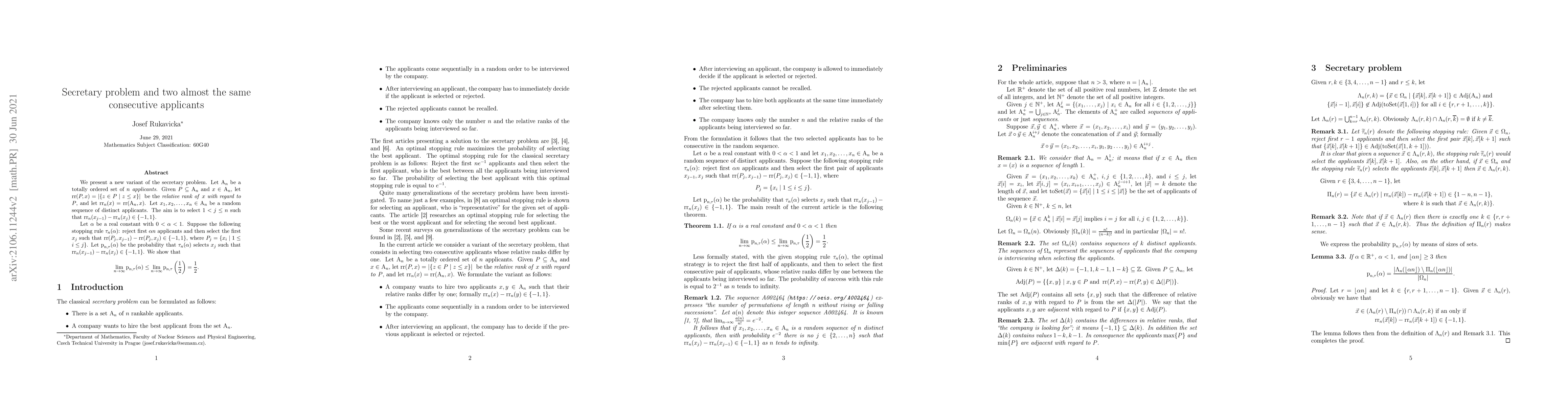 Thumbnail for Secretary problem and two almost the same consecutive applicants