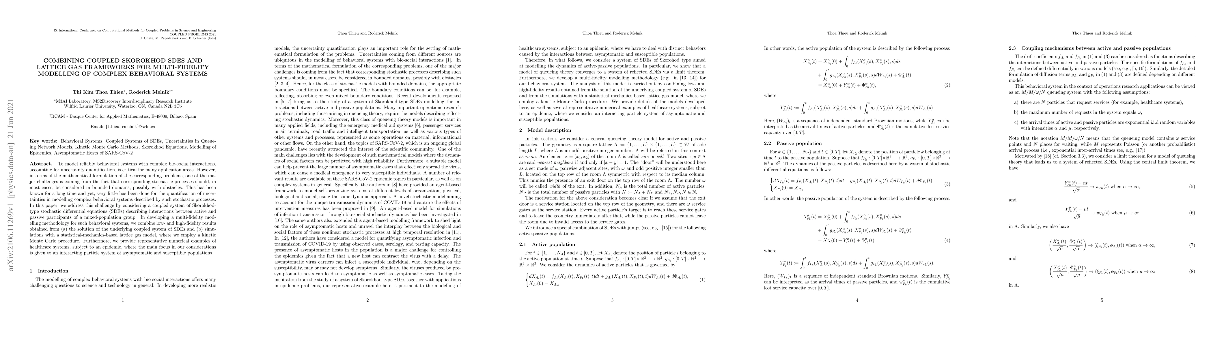 Thumbnail for Combining Coupled Skorokhod SDEs and Lattice Gas Frameworks for
  Multi-fidelity Modelling of Complex Behavioral Systems