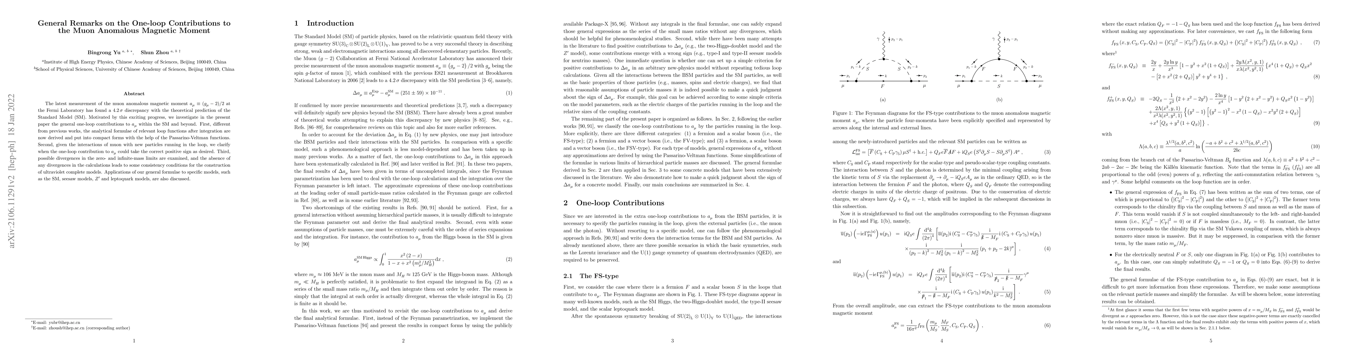 Thumbnail for General Remarks on the One-loop Contributions to the Muon Anomalous
  Magnetic Moment