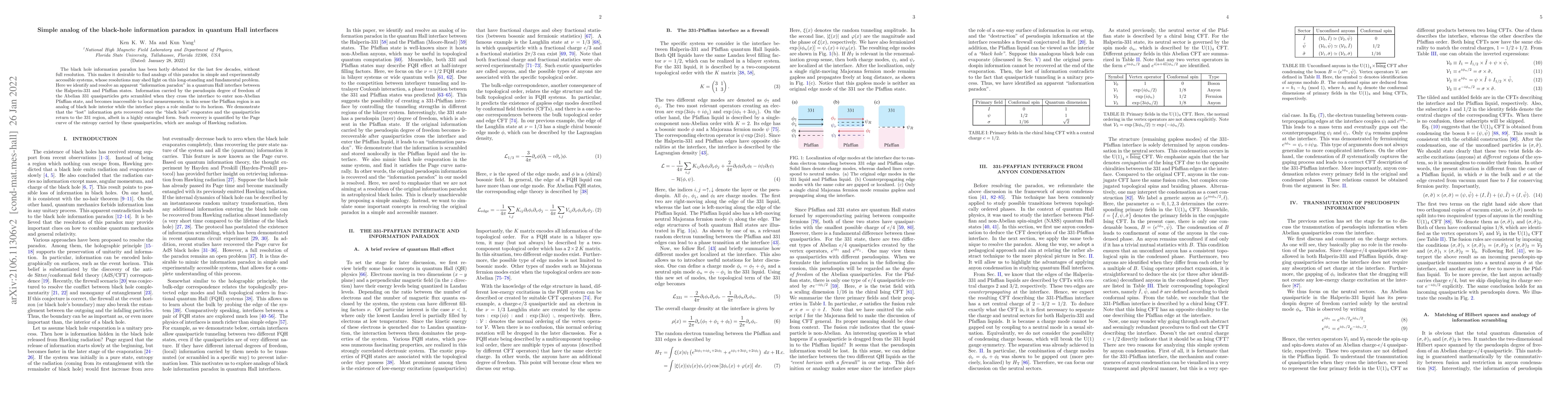 Thumbnail for Simple analog of the black-hole information paradox in quantum Hall
  interfaces
