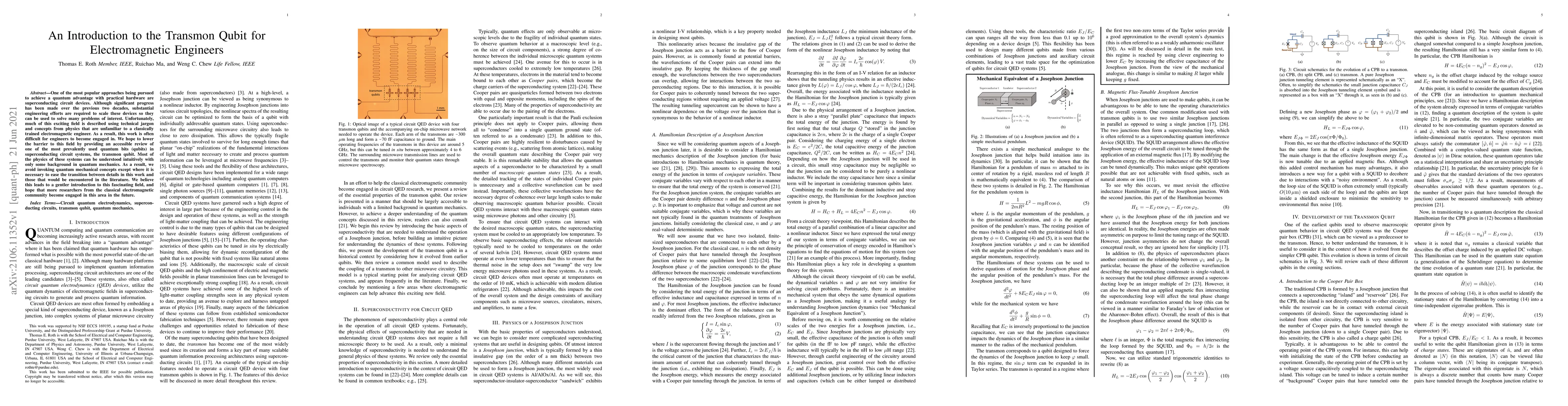 Thumbnail for An Introduction to the Transmon Qubit for Electromagnetic Engineers