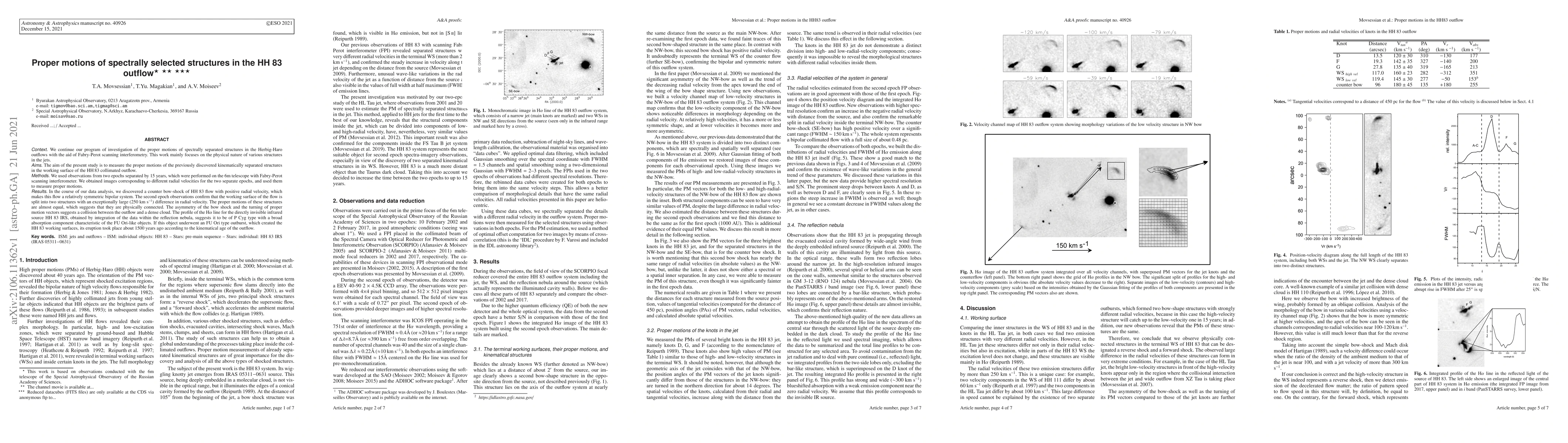 Thumbnail for Proper motions of spectrally selected structures in the HH 83 outflow