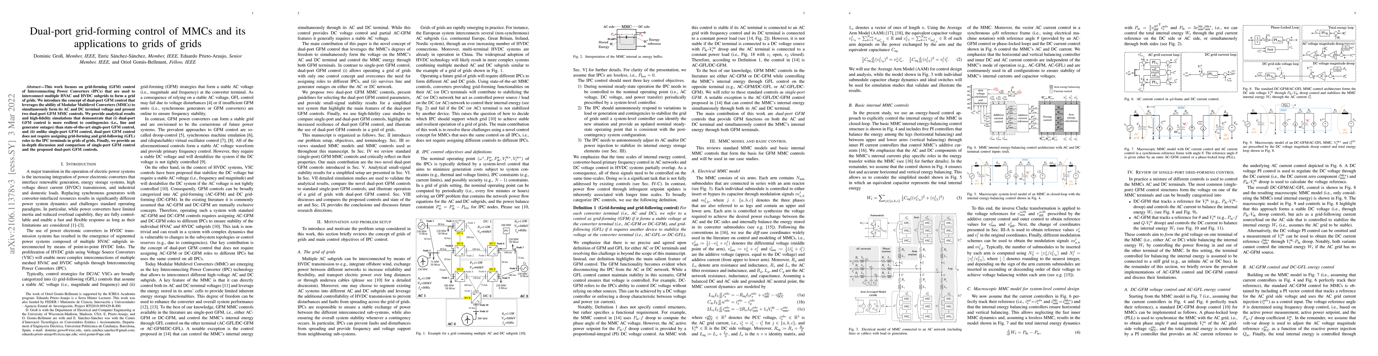 Thumbnail for Dual-port grid-forming control of MMCs and its applications to grids of
  grids