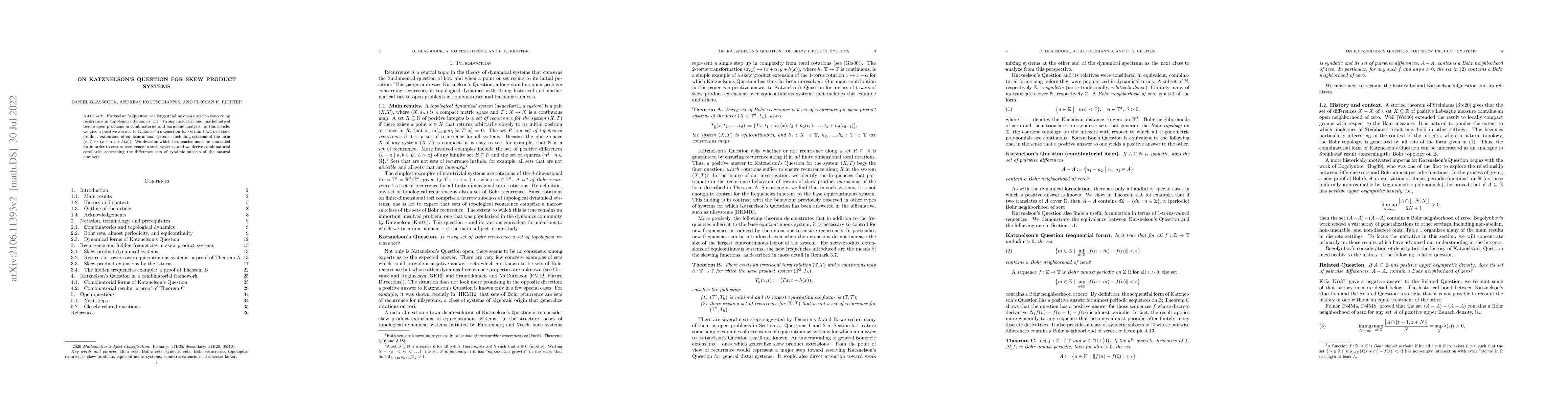 Thumbnail for On Katznelson's Question for skew product systems
