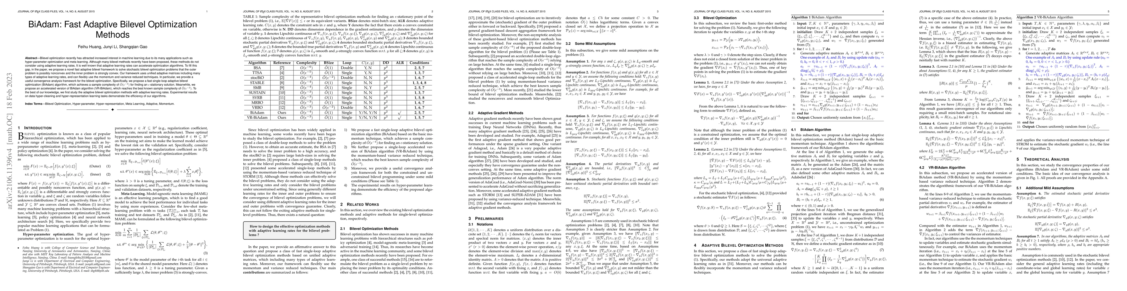 Thumbnail for BiAdam: Fast Adaptive Bilevel Optimization Methods