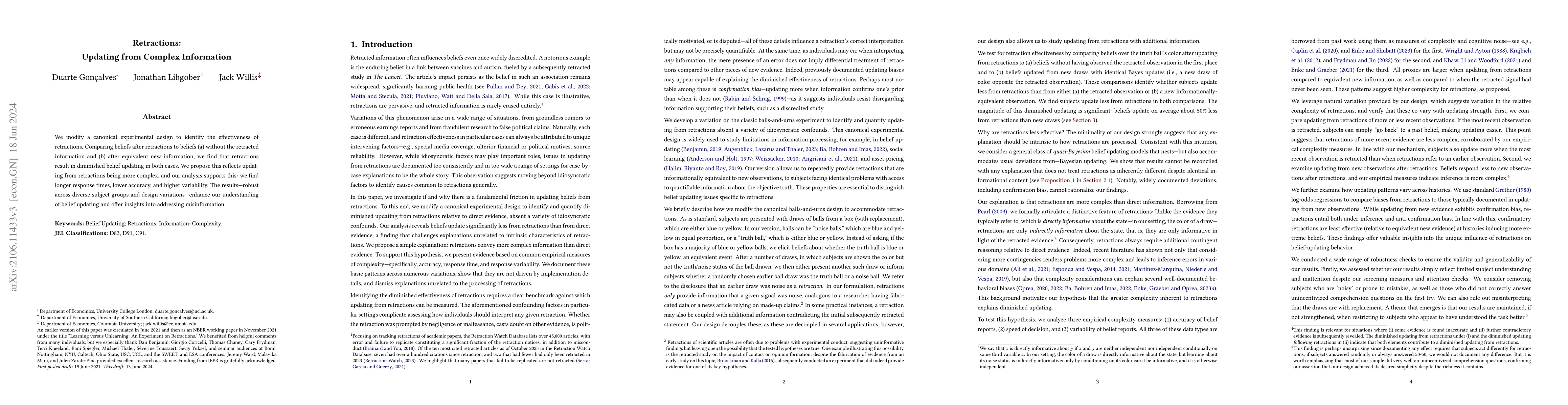 Thumbnail for Retractions: Updating from Complex Information
