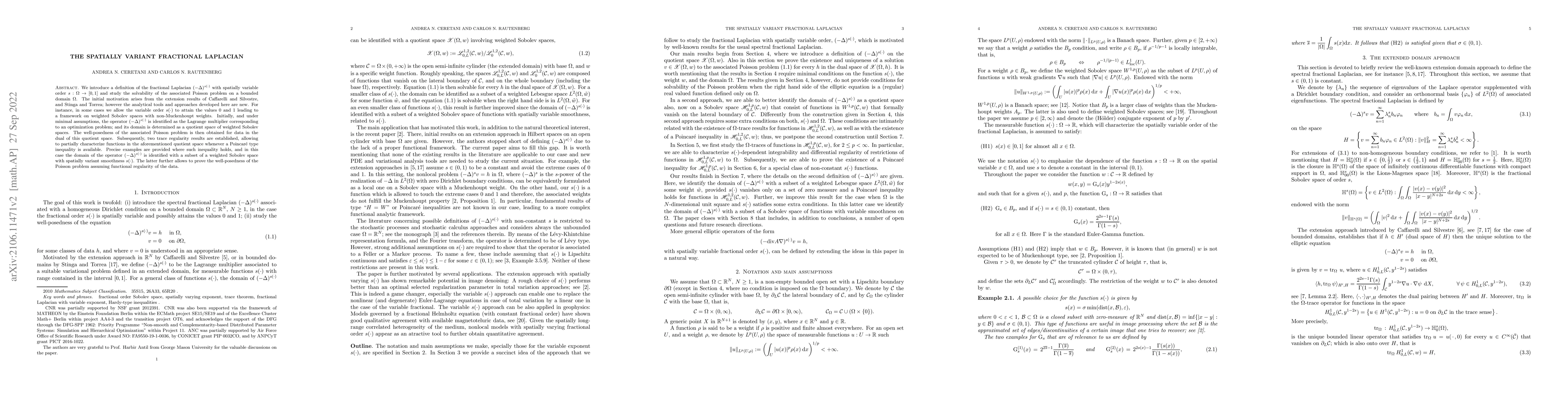 Thumbnail for The Spatially Variant Fractional Laplacian