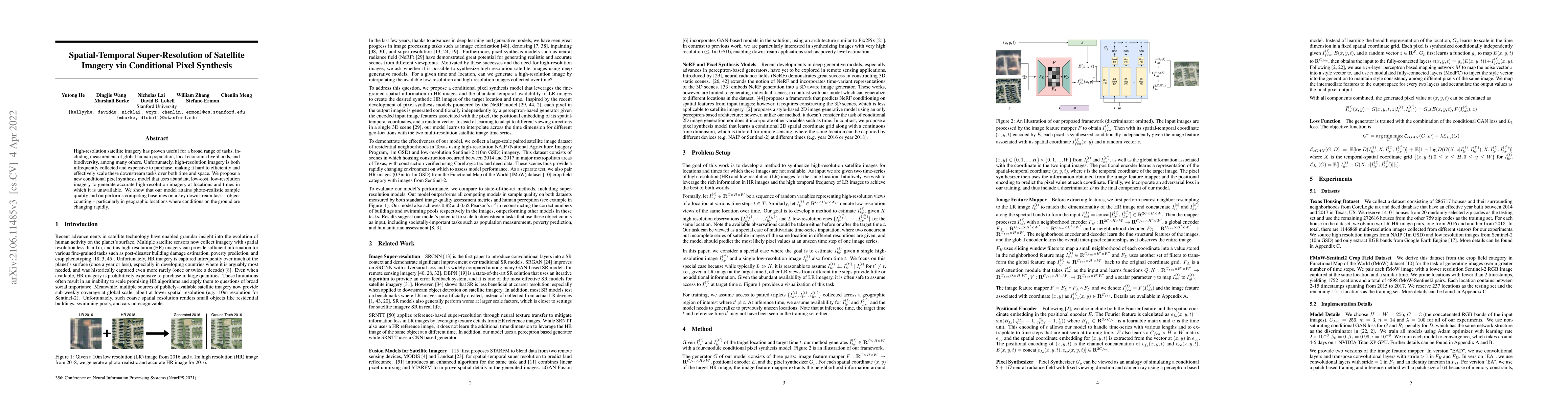 Thumbnail for Spatial-Temporal Super-Resolution of Satellite Imagery via Conditional
  Pixel Synthesis