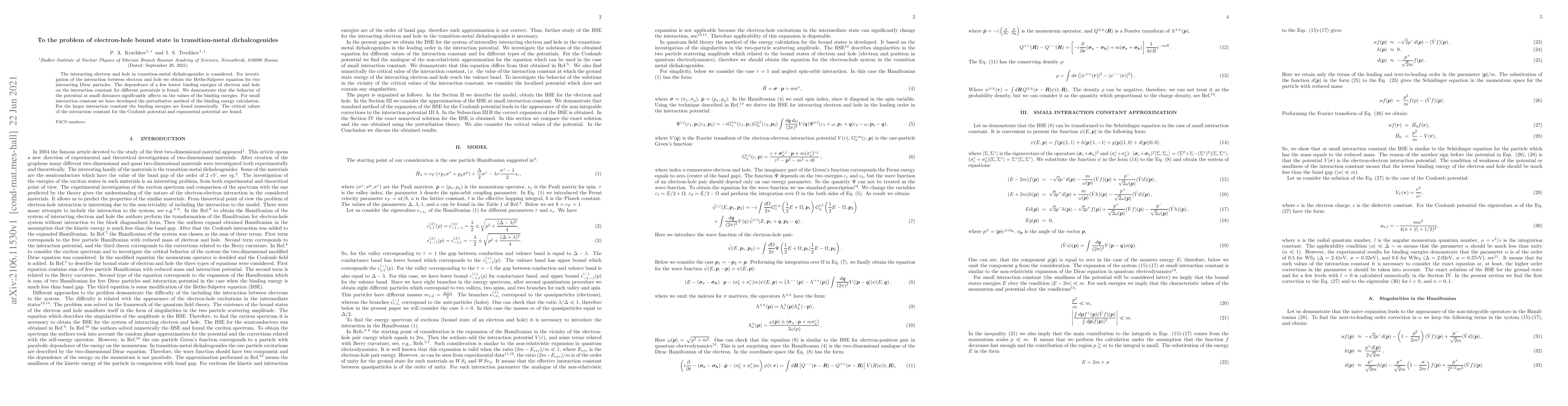 Thumbnail for To the problem of electron-hole bound state in transition-metal
  dichalcogenides