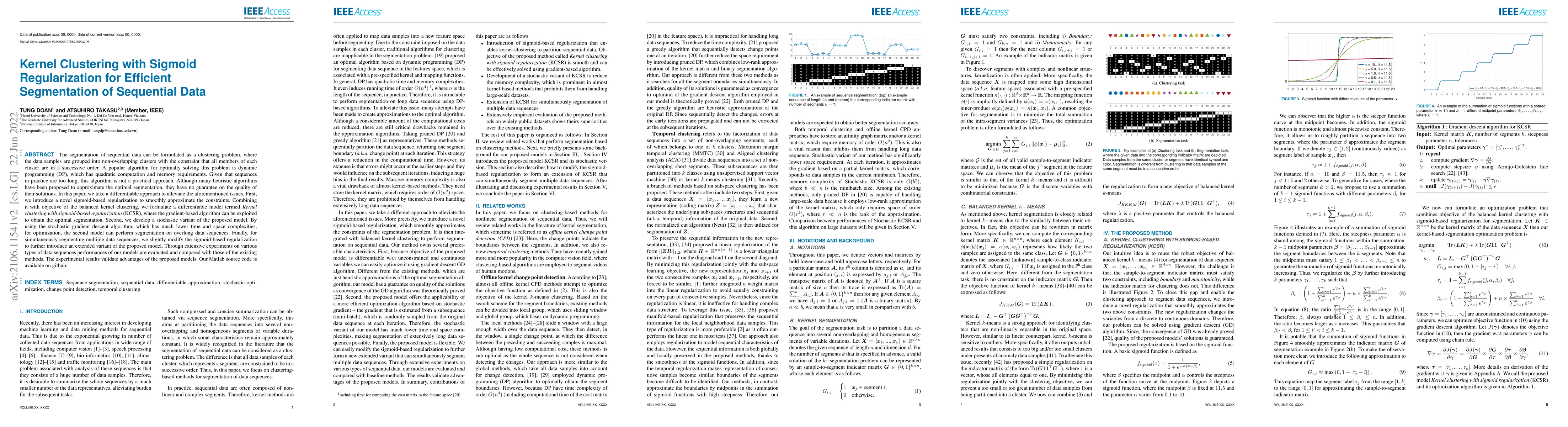 Thumbnail for Kernel Clustering with Sigmoid-based Regularization for Efficient
  Segmentation of Sequential Data
