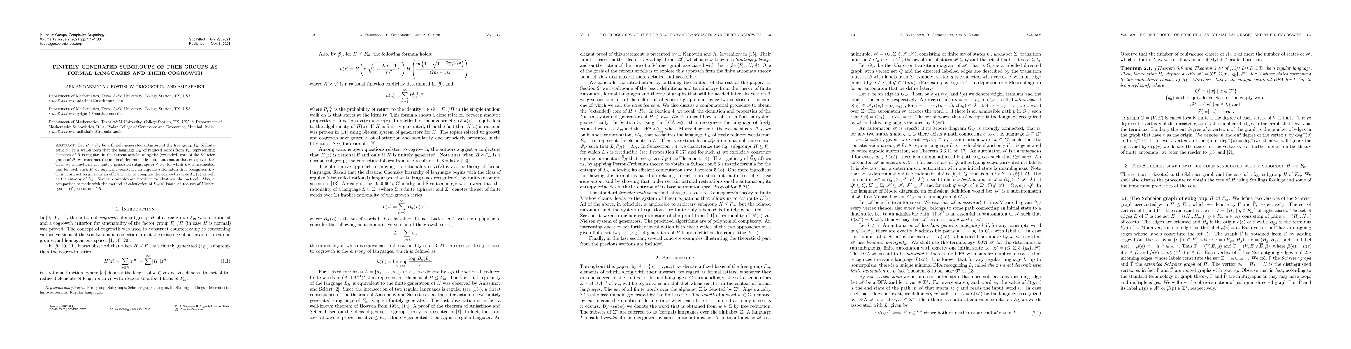 Thumbnail for Finitely generated subgroups of free groups as formal languages and
  their cogrowth