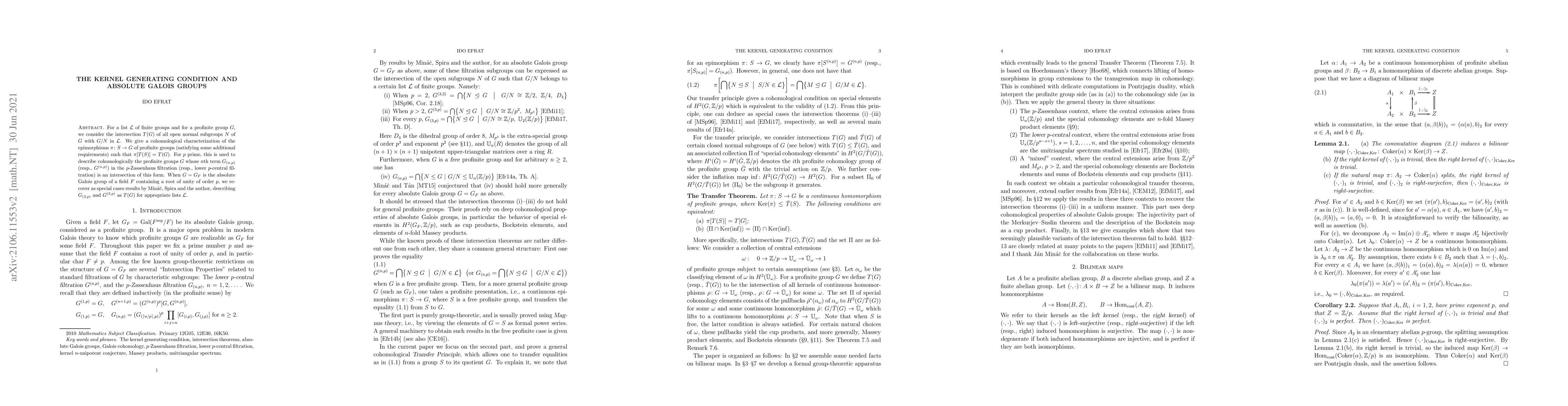Thumbnail for The kernel generating condition and absolute Galois groups