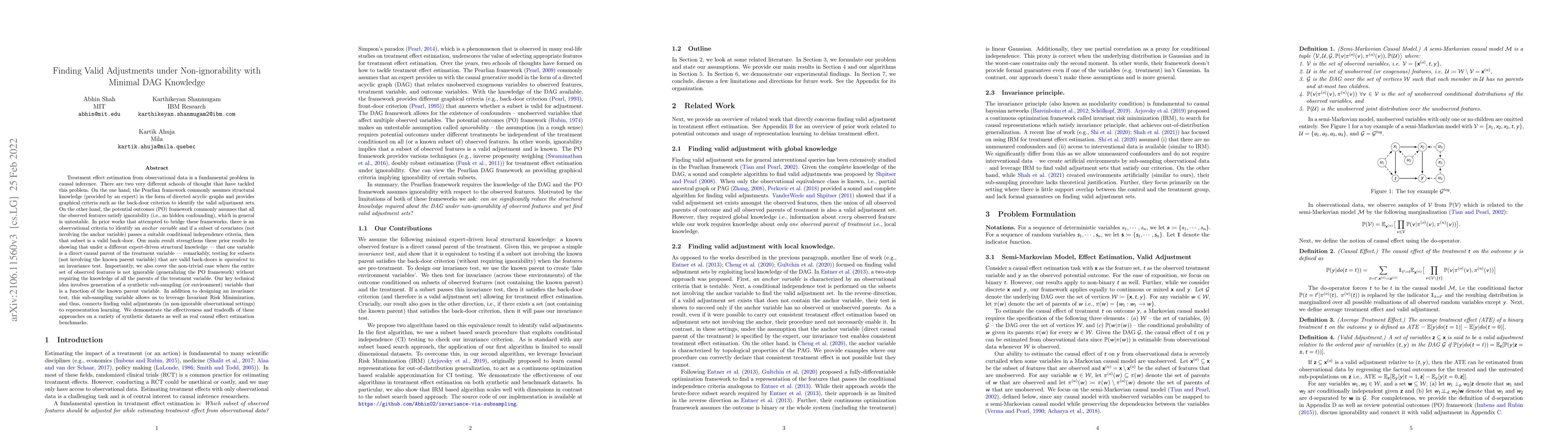 Thumbnail for Finding Valid Adjustments under Non-ignorability with Minimal DAG
  Knowledge