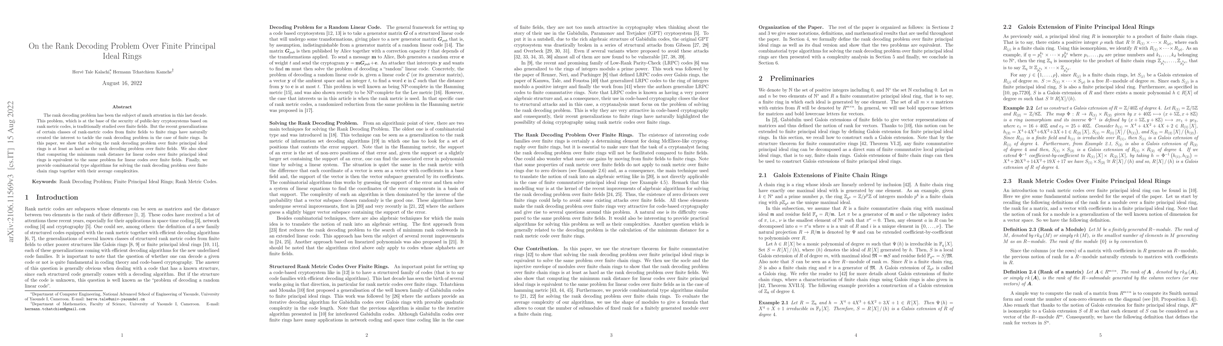 Thumbnail for On the Rank Decoding Problem Over Finite Principal Ideal Rings