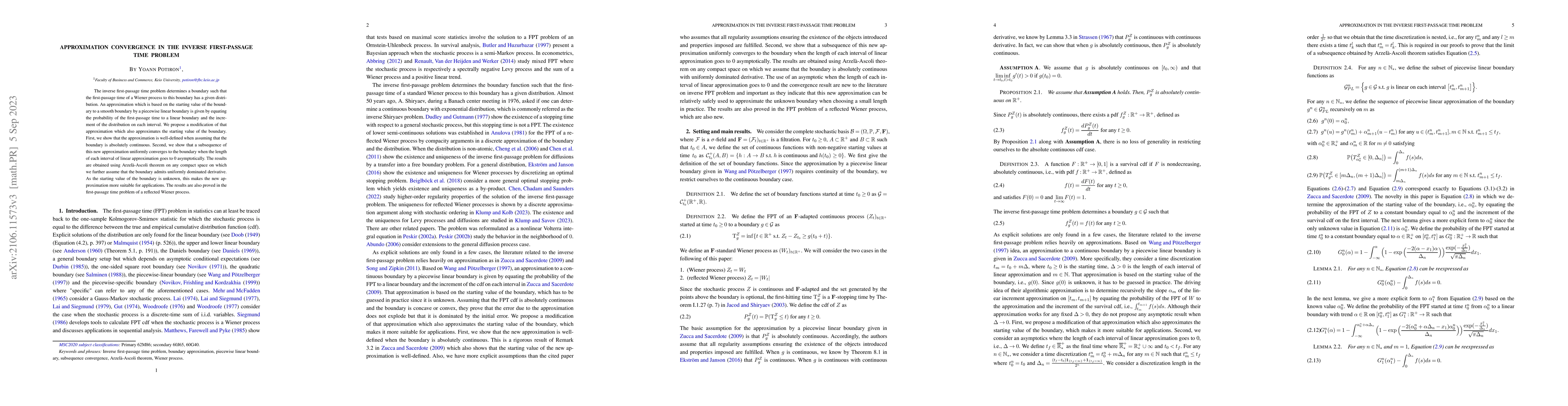 Thumbnail for Approximation convergence in the inverse first-passage time problem