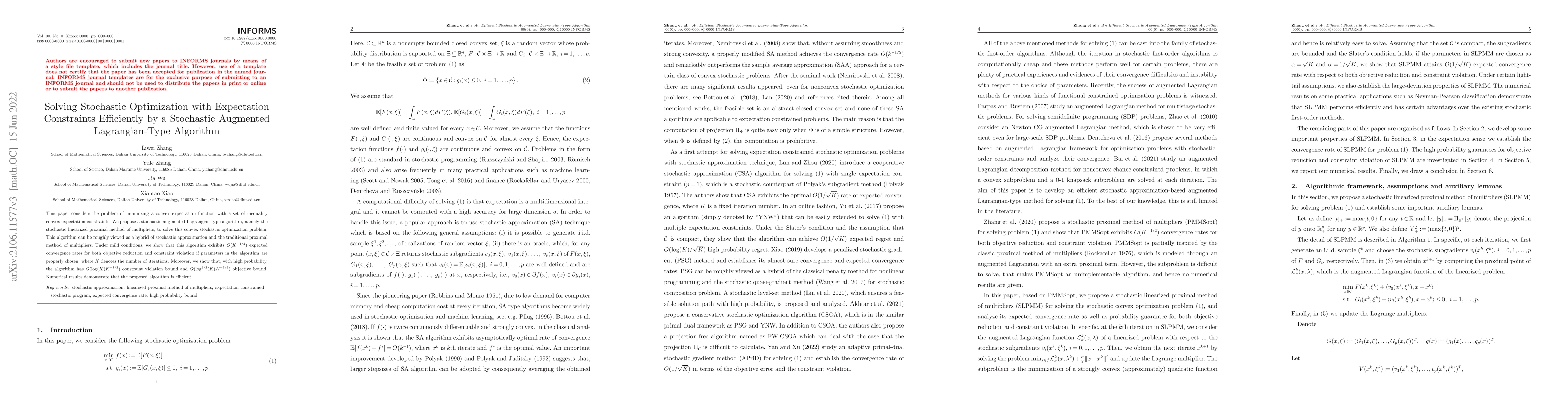 Thumbnail for Solving Stochastic Optimization with Expectation Constraints Efficiently
  by a Stochastic Augmented Lagrangian-Type Algorithm