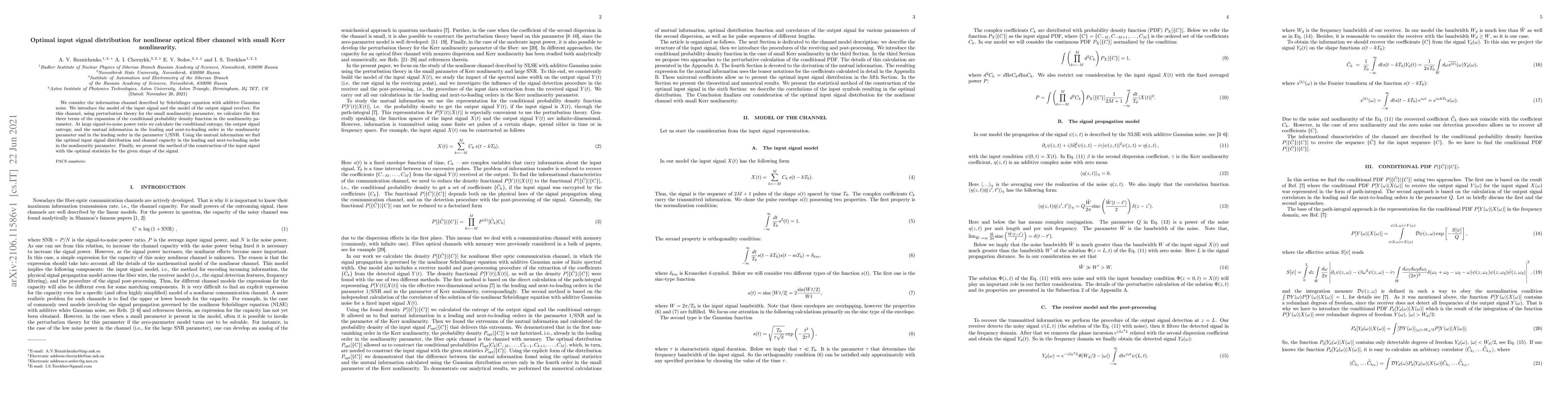 Thumbnail for Optimal input signal distribution for nonlinear optical fiber channel
  with small Kerr nonlinearity