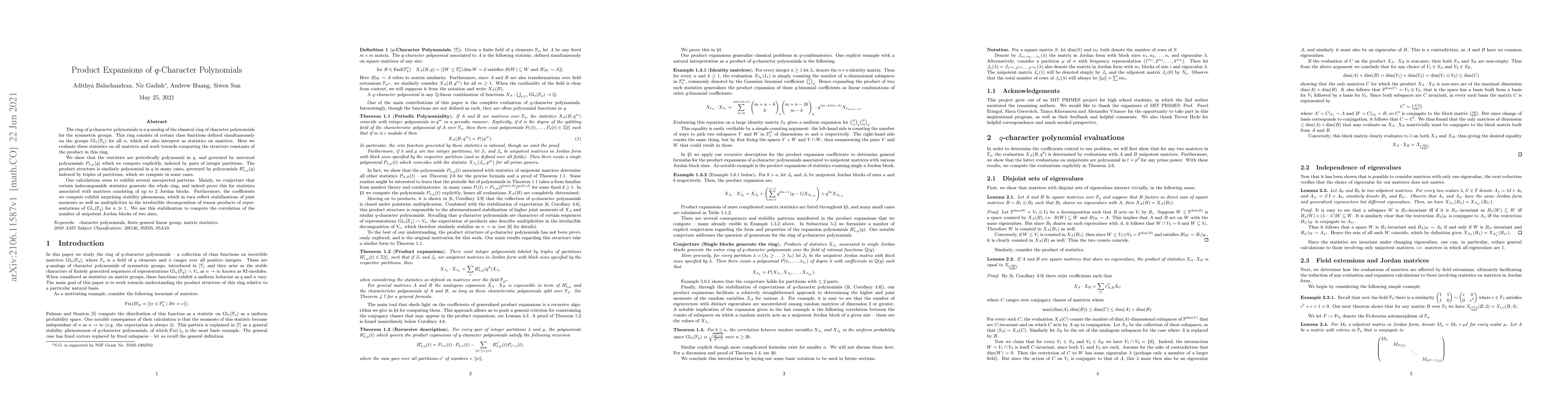 Thumbnail for Product Expansions of q-Character Polynomials