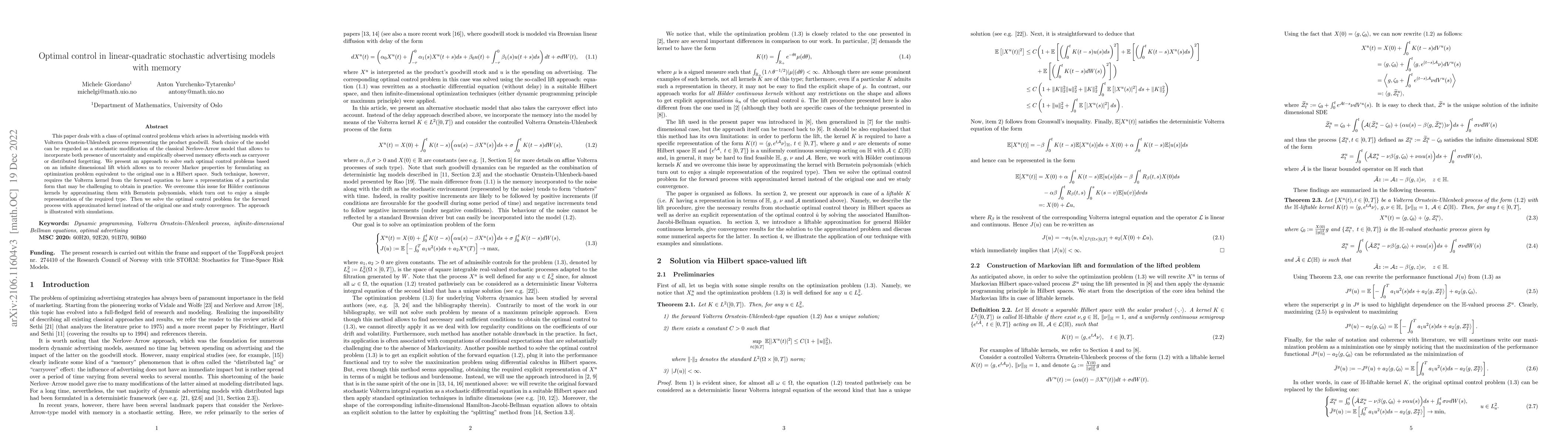 Thumbnail for Optimal control in linear stochastic advertising models with memory