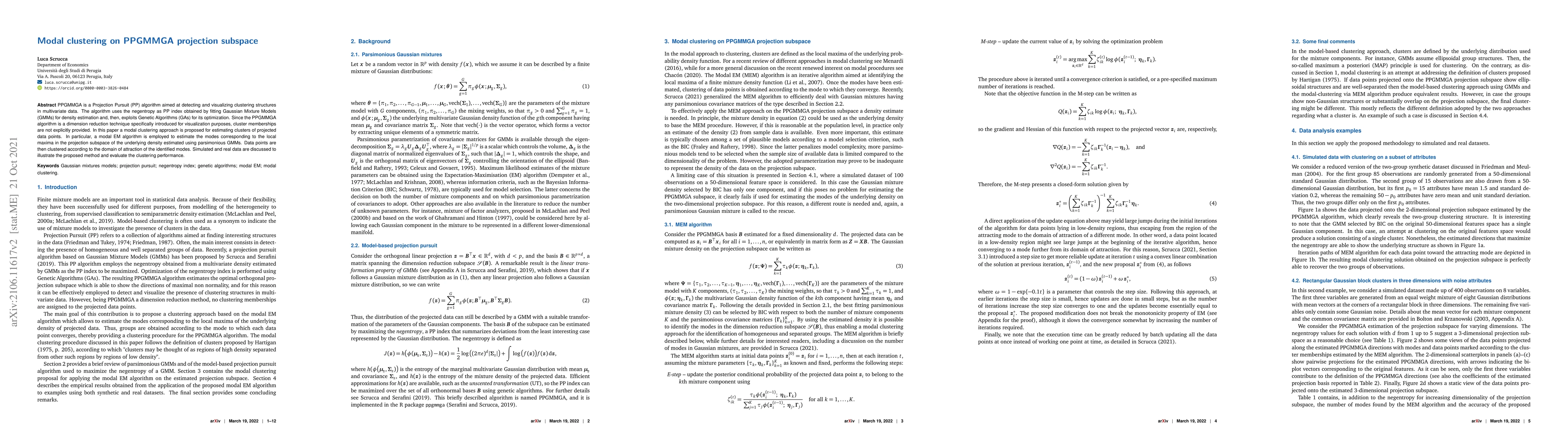 Thumbnail for Modal clustering on PPGMMGA projection subspace