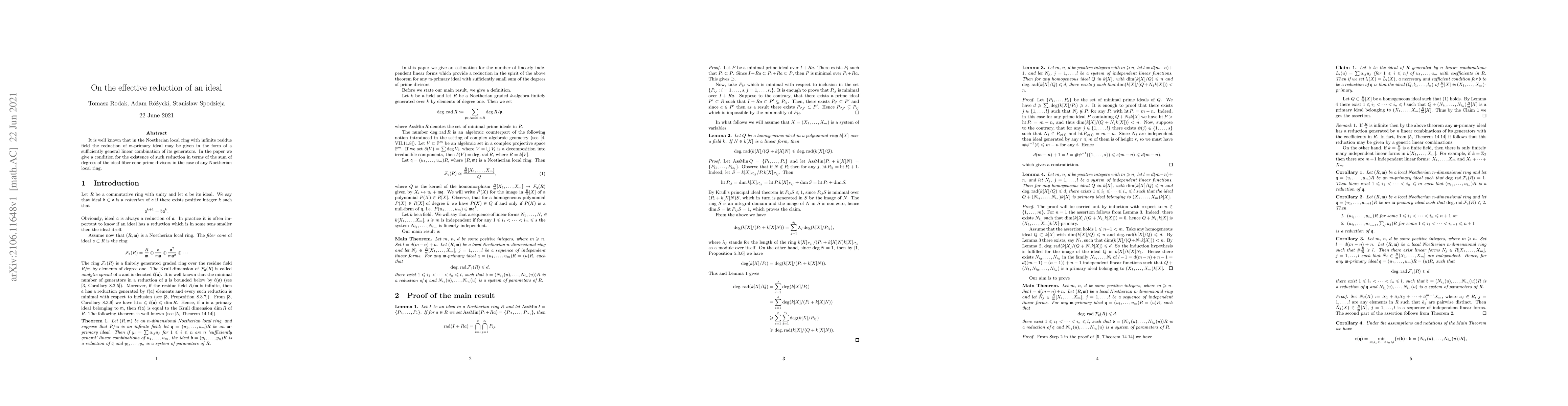 Thumbnail for On the effective reduction of an ideal