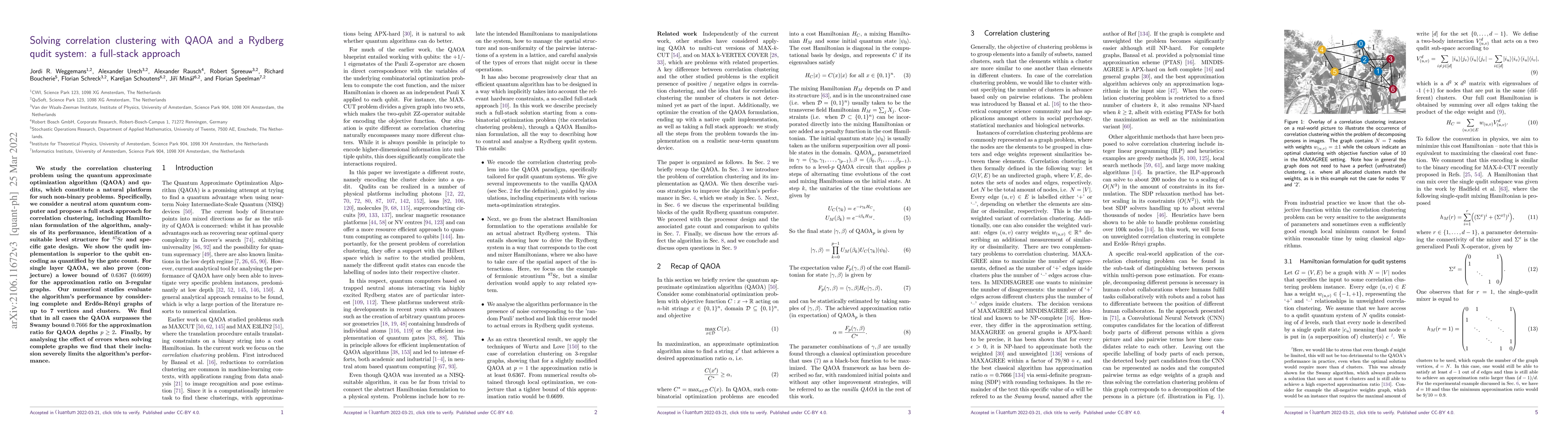 Thumbnail for Solving correlation clustering with QAOA and a Rydberg qudit system: a
  full-stack approach