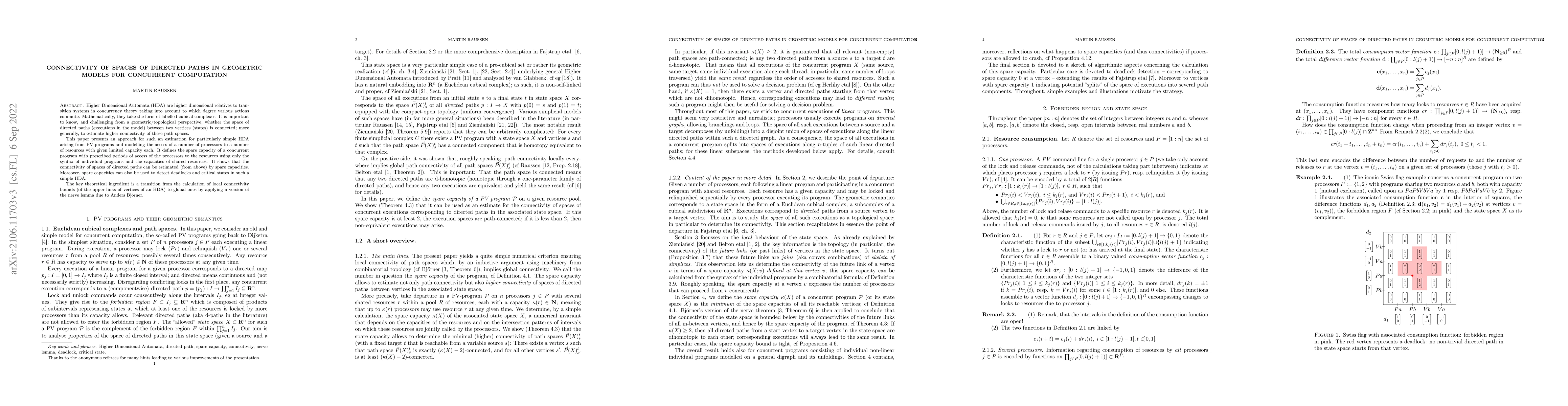 Thumbnail for Connectivity of spaces of directed paths in geometric models for
  concurrent computation
