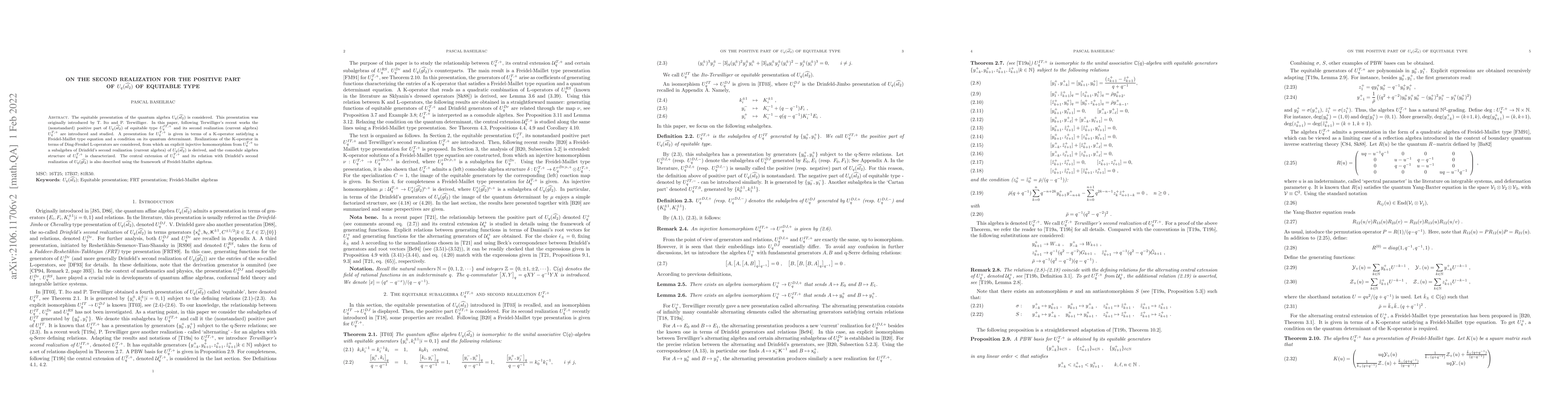 Thumbnail for On the second realization for the positive part of $U_q(\widehat{sl_2})$
  of equitable type