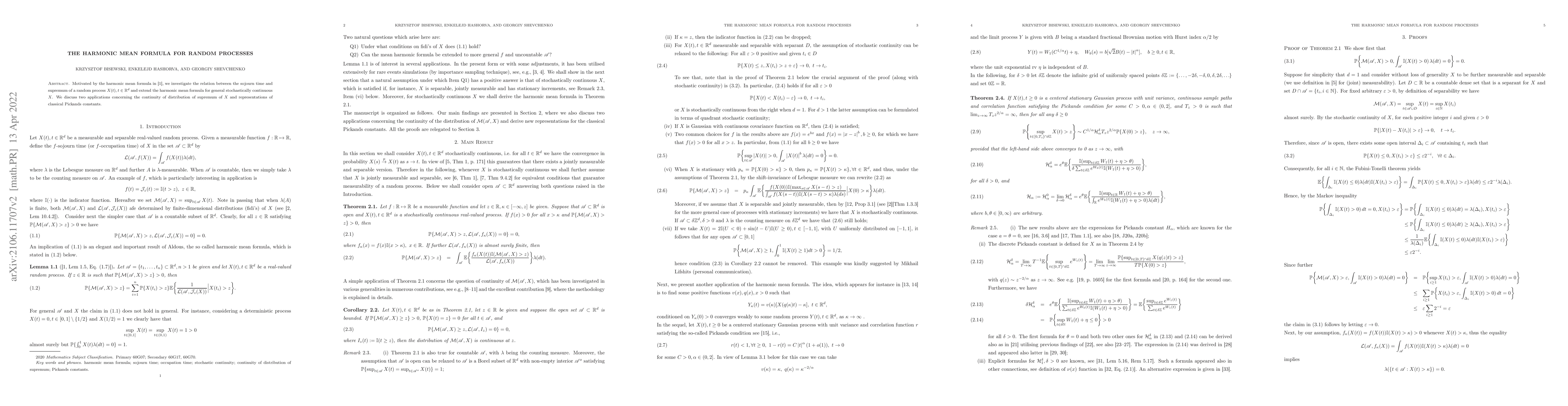 Thumbnail for The harmonic mean formula for random processes